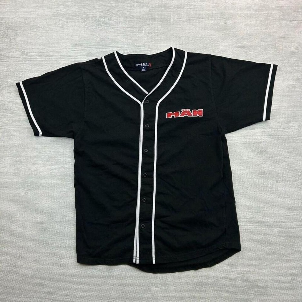 Vintage The Man Movie Shirt Mens Medium Black Button Up Jersey Style Movie Promo